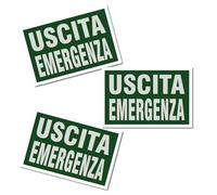 Juego de 3 carteles de salida de emergencia de 30 x 20 cm de PVC y adhesivo en la parte posterior - Señalización de alta visibilidad verde blanco, fácil aplicación, para empresa, oficina, tienda