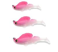 Juego de 3 cebos for pequeños Peces saltadores, cebos Blandos de Agua Dulce y Salada con Cabeza con Peso y diseño antienganches Que rebota en el Fondo.(Rose)