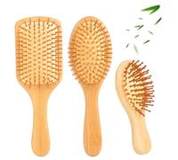 Juego de 3 Cepillos de Bambú Natural, Bambú de bosques sostenibles, Diseño Antiestático con 3 Formas (Cuadrado/Ovalado/Mini) - Para Cabello Seco/Ondulado/Sensible - Unisex