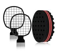 Juego de 3 cepillos de doble cara esponja Magic Twist Hair Sponge con 2 peines, esponja afro para rastas Curl Coil Wave doble cara Twists Esponja mágica