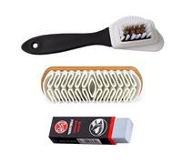 Juego de 3 cepillos de gamuza y nobuk, limpiador de zapatos de 4 lados para herramientas de limpieza de descontaminación limpia, con borrador