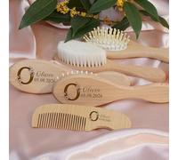 Juego De 3 Cepillos De Madera Personalizados Para Bebés, Cepillo Para La Costra Láctea, Flores Y Nombres Grabados Personalizables, Regalo De Recuerdo Para Recién Nacidos, Kit De Cuidado Infantil