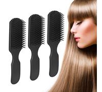 Juego de 3 cepillos de pelo rizado para adultos, cepillo de dientes anchos húmedos o secos, cepillo de pelo de 9 filas, cepillo desenredante ergonómico ligero para todo tipo de