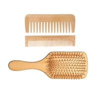 Juego de 3 cepillos y peine de bambú para desenredar y masajear el cuero cabelludo, cuidado del cabello para tipos de cabello