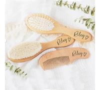 Juego de 3 cepillos y peines personalizados para bebé, cepillo de pelo de bebé con nombre personalizado, cepillo de pelo de bebé grabado de madera, cepillo de pelo de bebé, masajeador de cabeza