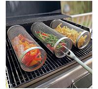 Juego de 3 Cesta Giratoria para Asador Cesta para Parrilla de Barbacoa de Acero Inoxidable Cesta de Parrilla para Barbacoa Cilíndrica Jaula para Asar 3PCS 30CM
