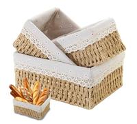 Juego de 3 cestas tejidas con forro para organizar el escritorio. Cesta rectangular de mimbre para guardar objetos en el dormitorio la sala estar la escuela estanterías oficina o decoración del hogar.