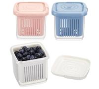 Juego de 3 cestas y colador de bayas, cuenco de bayas de 1 cuarto de galón con agujeros, cestas cuadradas de frutas de cocina para nevera, colador de 4 pulgadas, recipiente pequeño para fresa, uva