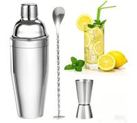 Juego de 3 cocteleras de acero inoxidable, 750 ml, con vaso medidor de cóctel de 15/30 ml y mortero de cóctel, juego de barman premium para principiantes y profesionales