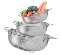 Juego de 3 coladores de cocina perforados de acero inoxidable con asas, colador microperforado, colador de metal para escurrir y preparar pasta, arroz, frutas, verduras, lavavajillas, 16 cm/22 cm/28