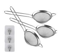 Juego de 3 coladores de malla fina de 8 cm, de acero inoxidable, colador de cocina, pequeño colador de té, perfecto para tamizar, colar, escurrir, excelente para tamizar ingredientes secos, harina,