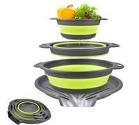 Juego de 3 coladores plegables para fregadero,Con bandeja de drenaje antideslizante,Coladores cocina duraderos apto lavavajillas,Set multifunción para frutas verduras y pasta,Diseño apilable compacto