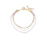 Juego de 3 collares de corazón con cuentas coloridas para niñas, accesorio decorativo para uso diario, One Size, Resina, Sin piedra preciosa
