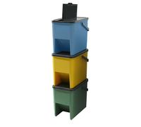 KITCHEN MOVE Bergen - Juego de 4 cubos apilables de 20 l para reciclaje - 80 l - Papelera de clasificación selectiva de plástico, colores amarillo, azul, verde y gris