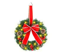 Juego de 3 coronas navideñas, corona navideña artificial iluminada con luces LED y adornos de lazo rojo grande, 8 modos y temporizador, func