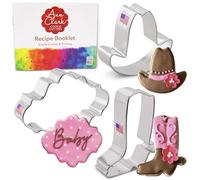 Juego de 3 cortadores de galletas de vaquero/vaquera, fabricado en los Estados Unidos por Ann Clark, sombrero de vaquero, bota de vaquero y placa ovalada