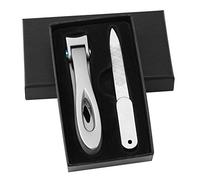 Juego de 3 cortaúñas de acero inoxidable, cortaúñas de acero inoxidable, lima de uñas, cortaúñas de manicura con caja de uñas gruesas, 2 unidades, plateado D