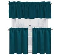 Juego de 3 cortinas Native Fab para ventana (66 x 91 cm) y cenefa (137 x 45 cm), con ojal para barra, semitransparentes, para cocina, cafeter a y