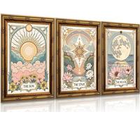 Juego de 3 cuadros de pared sin marco, arte de pared vintage de tarot místico y astrología, decoración de pared, estrellas celestiales, cuadros bohemios, florales, lienzos, impresiones artísticas para