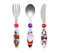 Juego de 3 cubiertos para niños con diseño navideño de Papá Noel, cuchillo, tenedor y cuchara