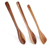 Juego de 3 cucharas de cocina de madera, cucharas de miel, cucharas redondas de madera de 30 cm, cucharas de cocina de madera, cucharas para sopa, cucharas mezcladoras, cucharas de mango largo