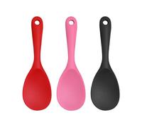 Juego de 3 cucharas de cocina de silicona, cucharas de arroz, cucharas para servir, cucharas grandes de silicona con cabeza redonda y mango largo, utensilios de cocina en rosa, negro y rojo