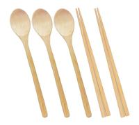 Juego de 3 Cucharas de Madera Con Mango Largo, 2 Pares de Palillos y Utensilios de Cocina Para Hornear