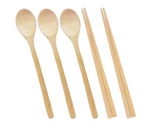 Juego de 3 Cucharas de Madera Con Mango Largo, 2 Pares de Palillos y Utensilios de Cocina Para Hornear