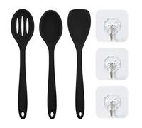 Juego de 3 Cucharas de Silicona Con Ganchos - Espátulas y Cuchara Mezcladora Con Espumadera para Utensilios de Cocina