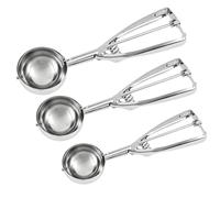 Juego de 3 cucharas medidoras para masa de galletas de acero inoxidable con liberación de gatillo - tamaños de 1, 2 y 3 cucharadas - cucharas versátiles para hornear cupcakes, servir helados
