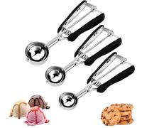 Juego de 3 cucharas para galletas, para hornear, cuchara de masa de galletas, 1 cucharada/2 cucharadas/3 cucharadas, hechas de acero inoxidable, adecuadas para pasteles, magdalenas, helados, trufas