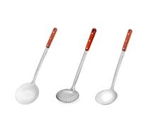 Juego de 3 cucharones de 44 cm + cucharón de 43 cm de largo + cuchara para mezclar Plov 47 cm, mango de madera, cucharón de sopa - tallos decorados, estilo uzbeko