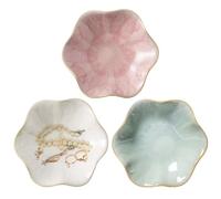Juego de 3 cuencos de cerámica para joyas: forma de flor, plato de joyería, mesa de tocador, tazón pequeño para joyas, bandeja para joyas, decoración de sala estética, organizador para dormitorio