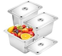 Juego de 3 cuencos para alimentos de acero inoxidable con tapa, 17,5 x 11 x 10 cm, recipiente GN 1/3, recipiente para comida, recipiente para alimentos calientes y fríos, catering y sartén de hotel