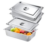 Juego de 3 cuencos para empanar, recipientes de acero inoxidable con tapa, recipiente Gn 1/3, recipiente para ingredientes de acero inoxidable, con tapa, juego de bandeja para cocina, estación de