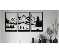 Juego de 3 Decoración de Pared de Metal, Negras Minimalista Esculturas de Pared de Montaña y Bosque, Grande Arte de Pared de Metal Para Sala De Estar, Dormitorio, Oficina Decoración del Hogar