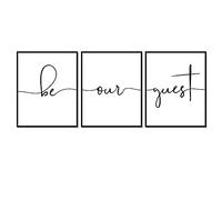 Juego de 3 decoraciones de pared para habitación de huéspedes con texto en inglés "Be Our Guest Room" sin marco, arte de pared para habitación de invitados, decoración de habitación de invitados, 12 x
