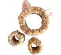 Juego de 3 diademas de felpa para lavar la cara y maquillarse con orejas de gatito para mujeres y niñas