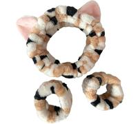 Juego de 3 diademas de felpa para lavar la cara y maquillarse con orejas de gatito para mujeres y niñas