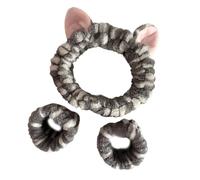 Juego de 3 diademas de felpa para lavar la cara y maquillarse con orejas de gatito para mujeres y niñas