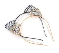 Juego de 3 diademas de orejas de gato con diamantes de imitación para mujeres y niñas, decoración de fiesta, cosplay, Halloween, maquillaje, accesorios para el cabello