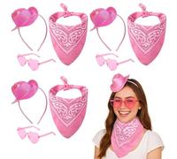 Juego de 3 diademas de sombrero de vaquera rosa, mini sombreros de vaquero con gafas de corazón y bandanas de cachemira para fiesta occidental, cumpleaños