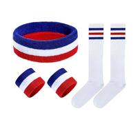 Juego de 3 diademas y pulseras, 1 par de calcetines, banda para el sudor a rayas, brazalete deportivo que absorbe el sudor, banda para la cabeza con clip de color, calcetines elásticos suaves,