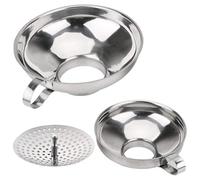 Juego de 3 embudos con colador, embudos de acero inoxidable para enlatar para llenar tarros de cristal, boca ancha, kit de suministros para enlatar para uso en la cocina. Embudo con colador, embu