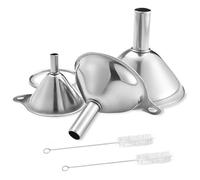 Juego de 3 embudos de acero inoxidable, mini embudo de metal con 2 cepillos de limpieza, embudo para engrasar, líquido, especias, seco, ingredientes, polvo (4,5/5,5/7,5 cm)