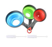 Juego de 3 embudos de silicona, embudo plegable de 3 piezas con 2 cepillos de limpieza blancos, embudo de cocina, embudo plegable, embudo de setas, embudo de mermelada, gran apertura