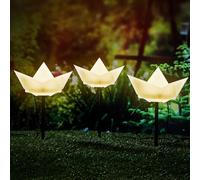 Juego de 3 enchufes solares para jardín con diseño de barco de papel, iluminación LED decorativa para exteriores, de plástico con estaca blanca cálida, iluminación para exteriores con 2 funciones