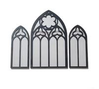 Juego de 3 espejos góticos arqueados que mejoran la luz ambiental con elegantes espejos decorativos (blanco)