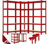 Monzana® Set 3X Estanterías Almacenaje Cargas Pesadas 2625 kg 15 Baldas MDF Estantería Esquinera Modulares Acero Alta Resistencia Garaje Taller Rojo