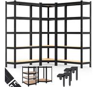 Monzana® Set 3X Estanterías Almacenaje Cargas Pesadas 2625 kg 15 Baldas MDF Estantería Esquinera Modulares Acero Alta Resistencia Garaje Taller Negro